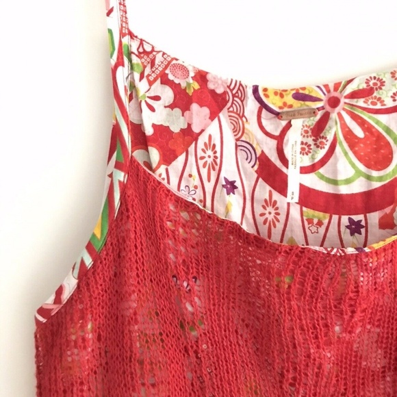 Free People | Pleated Hem Floral Dress Womens Size S Red Overlay Knit Crochet - Picture 5 of 11